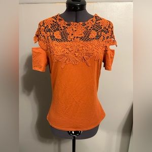 NWOT Venus Knit Top With Crocheted Shoulder/Chest